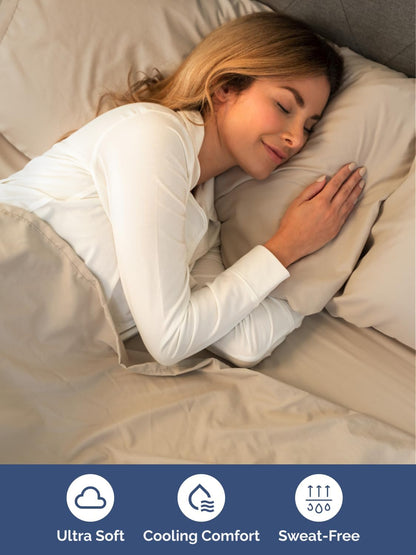 Skiennix Extra Deep Full Sheet Set - 6 Piece Breathable Cooling Sheets - Luxury Hotel Quality - Soft, Wrinkle-Free, Easy Fit - Cream
