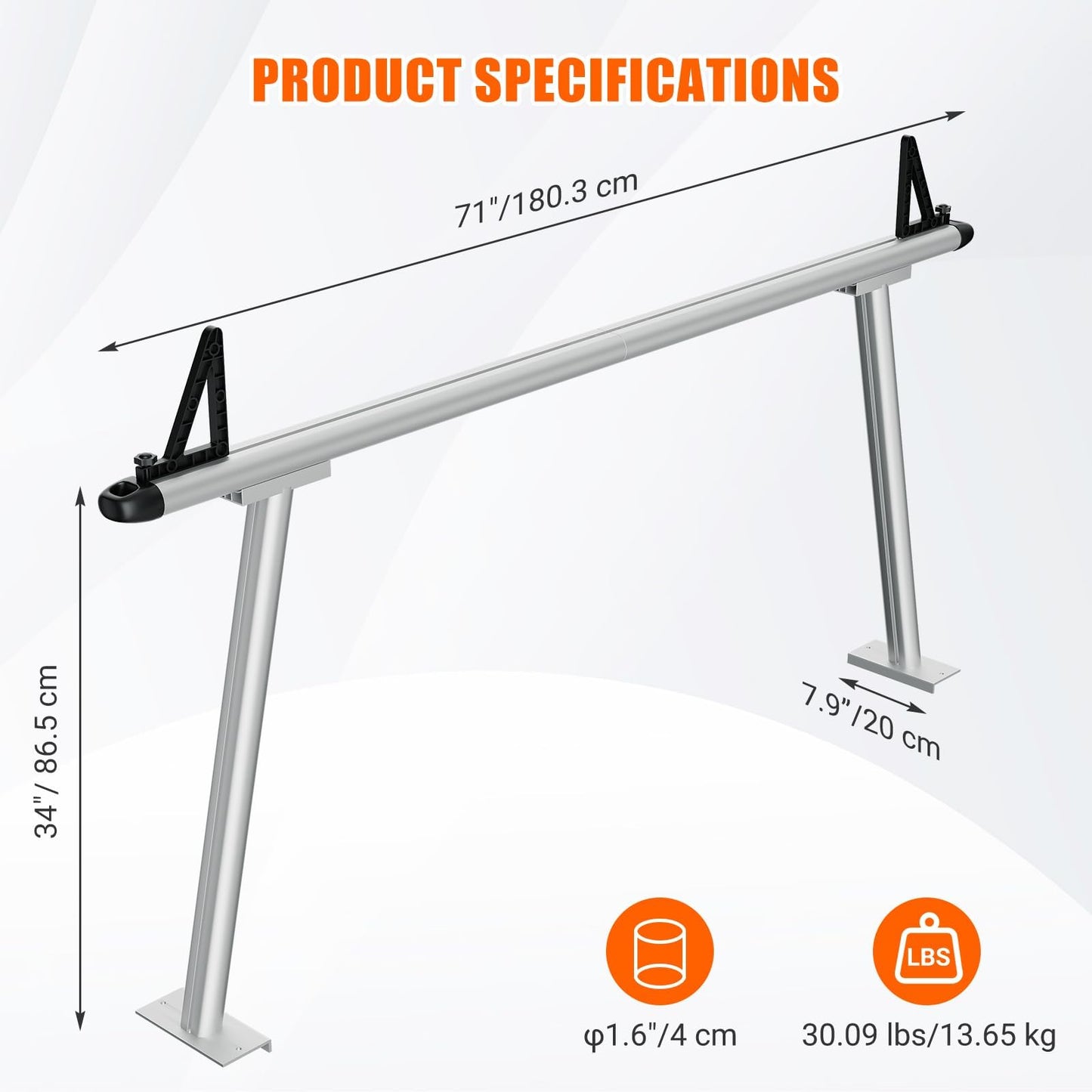 Aluminum Truck Rack, 71"x34" Ladder Rack for Truck, 800lbs Capacity with 8 Non-Drilling c-Clamps, Heavy Duty Truck Bed Rack Two-Bar Set for Kayak, Lumber