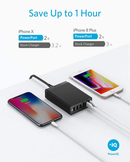 Anker Charger, 60W 6 Port USB Charging Station, PowerPort 6 Multi USB Charger for iPhone 14/13 Series, iPad Pro/Air/Mini, Galaxy S23/S22/S21, Note 20 Ultra, LG, HTC, and More
