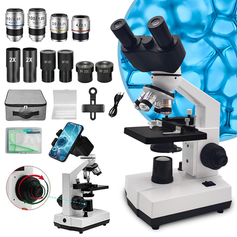 sino optical Adult Student Compound Binocular Microscope - 40X-5000X High-Magnification Large-Field Professional Biological Microscope, Suitable for Schools, Laboratories, and Home Education