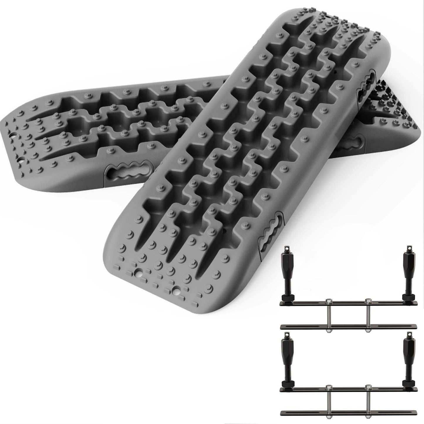 ALL-TOP Recovery Traction Boards, 2PCS & Mounting Kit, Reinforced Off Road Bendable Tire Friction Tracks (3rd Gen, Gray)