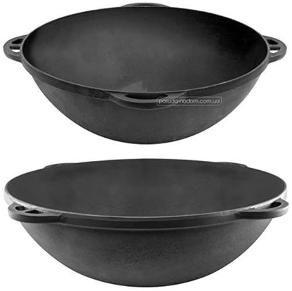 Kazan Uzbek Cast Iron Kazan for Plov Making Cookware Insulated Double Handle Pan Wide Mouth Cast Iron Dutch Oven, Outdoor Cooking Frying Pot, Lodge Cast Iron Skillet, 8 L