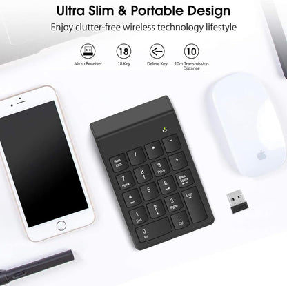 NOOX Wireless Number Pad, Numeric Keypad Numpad Keyboard 10 Key USB Keypad Office Accounting Essentials Desktop Computer Laptops Accessories Compatible Chromebook Notebook EliteBook MateBook etc.
