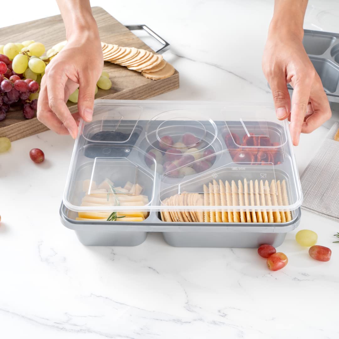 Restaurantware-Futura 63 Ounce Meal Prep Containers With Lids, 100 Tamper-Evident To Go Containers - Microwavable, Disposable, Silver Plastic Food Containers With Lids, For Take Out or Lunches