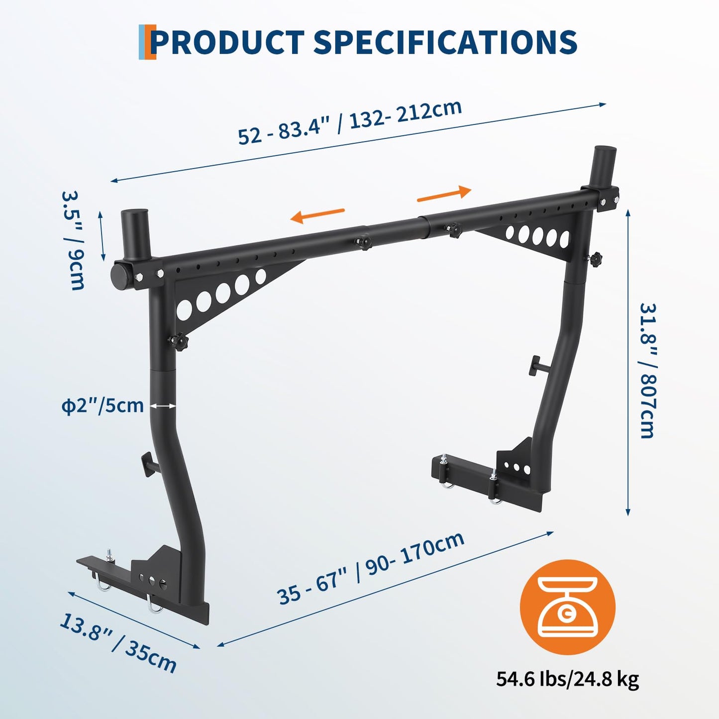 GarveeTech Universal Extendable Truck Ladder Rack, 52"-82" Adjustable Mobile Steel Rack, 1000 Lbs Capacity, No-Drill Heavy-Duty Pickup Rack for Kayaks, Lumber, Ladders, Surfboards, Rooftop Cargo -Pair