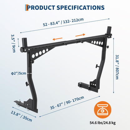 GarveeTech Universal Extendable Truck Ladder Rack, 52"-82" Adjustable Mobile Steel Rack, 1000 Lbs Capacity, No-Drill Heavy-Duty Pickup Rack for Kayaks, Lumber, Ladders, Surfboards, Rooftop Cargo -Pair