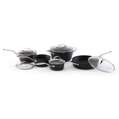 Starfrit The Rock 10PC Non-Stick Cookware Set - Durable Forged Aluminum - Oven Safe - PFOA Free - Easy to Clean - Black