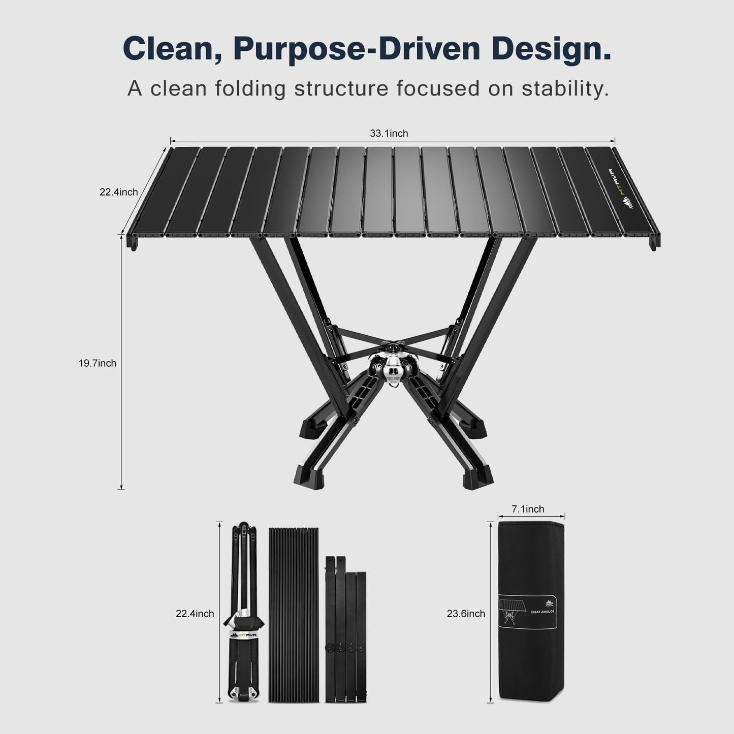 MTRVR Folding Camping Table — Stable Roll-Up Aluminum Design, Solid Support Structure, Portable Outdoor Table for Camping, Cooking, RV & Travel