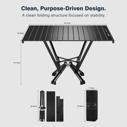 MTRVR Folding Camping Table — Stable Roll-Up Aluminum Design, Solid Support Structure, Portable Outdoor Table for Camping, Cooking, RV & Travel
