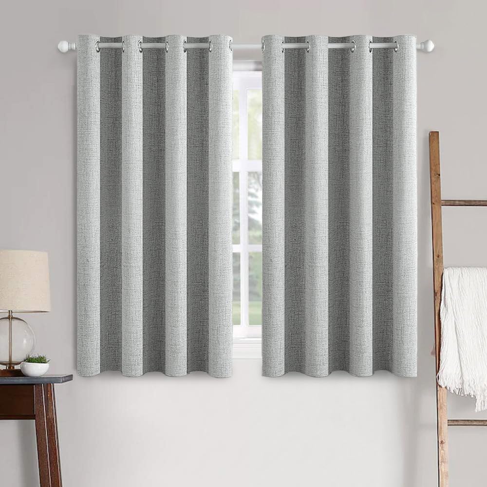 MIULEE Linen Curtains - 100% Blackout Thermal Insulated Drapes in Glacier Gray | 52 x 45 Inch (2 Panels)