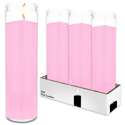 Generic 8 Inch Pink Unscented Devotional Glass Prayer Candles Set - 3 Count, Perfect for Vigils, Prayers, Blessings, Catholic & Religious Events