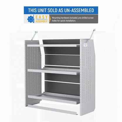 AA Products Model SH-4604-T3 Steel Low/Mid/High Roof Van Shelving Storage System Fits Transit, GM, NV, Promaster, Sprinter and Metris, Contoured Shelving Unit, 42" W x 46" H x 16" D
