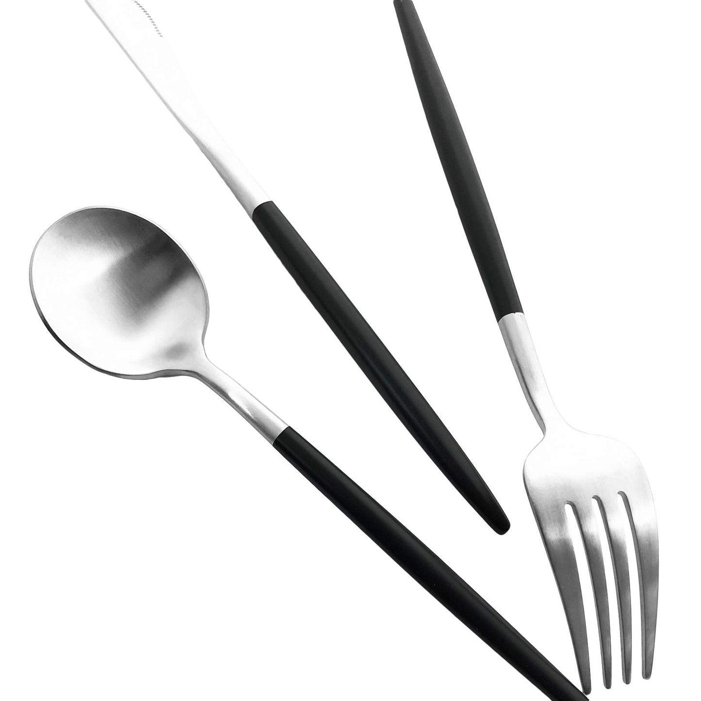 Uniturcky Matte Silverware Set, 10-Piece 18/10 Stainless Steel Satin Finish Flatware Set Service for 2, Kitchen Utensil Set, Tableware Cutlery Set for Home Restaurant (Black Handle Silver, 10-Piece)