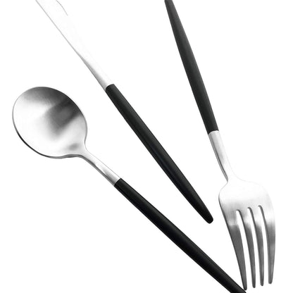 Uniturcky Matte Silverware Set, 10-Piece 18/10 Stainless Steel Satin Finish Flatware Set Service for 2, Kitchen Utensil Set, Tableware Cutlery Set for Home Restaurant (Black Handle Silver, 10-Piece)