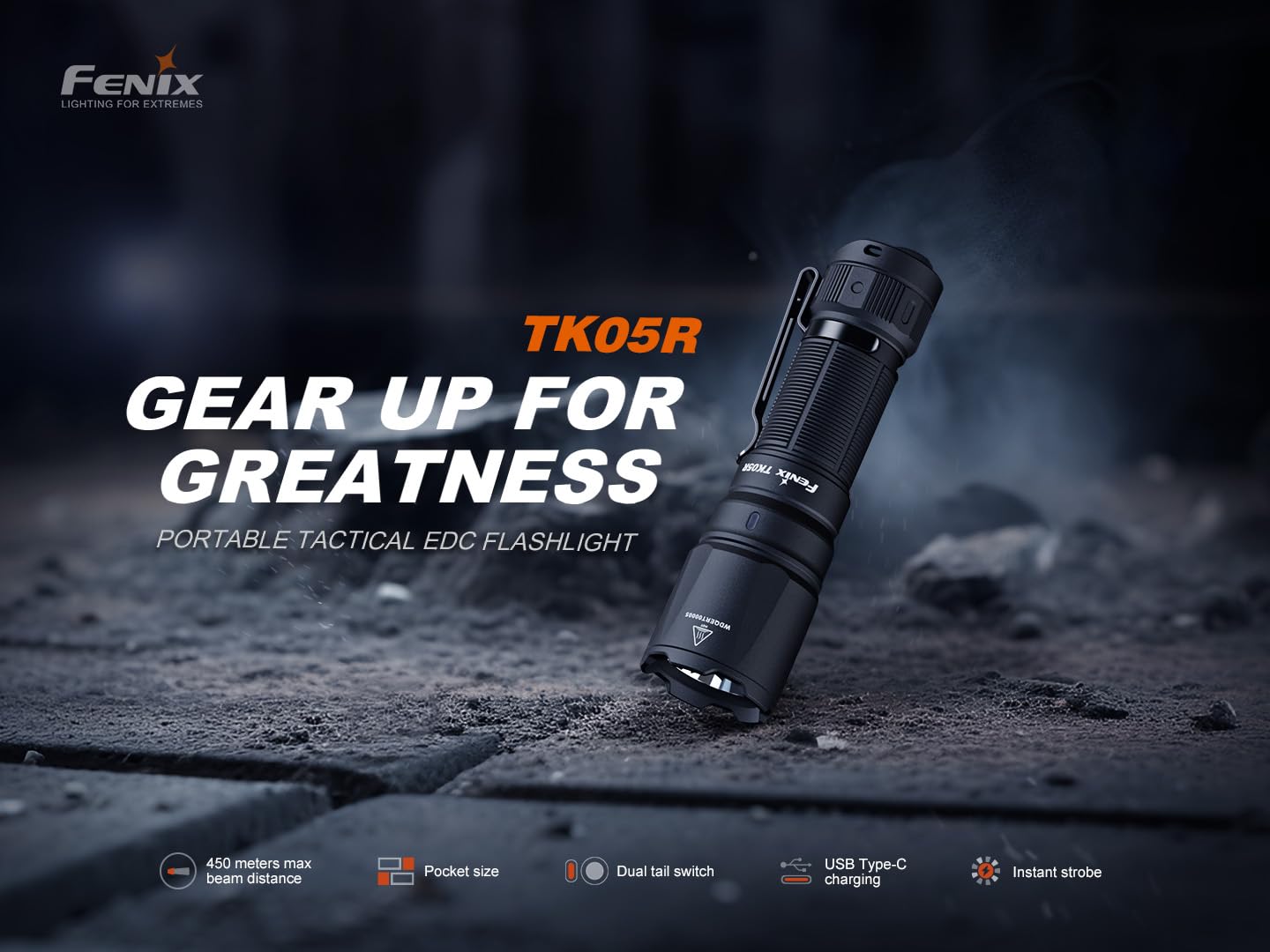 EdisonBright Fenix TK05R 1000 Lumen Rechargeable LED Compact Tactical Flashlight with EBR Accessory Box