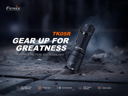 EdisonBright Fenix TK05R 1000 Lumen Rechargeable LED Compact Tactical Flashlight with EBR Accessory Box