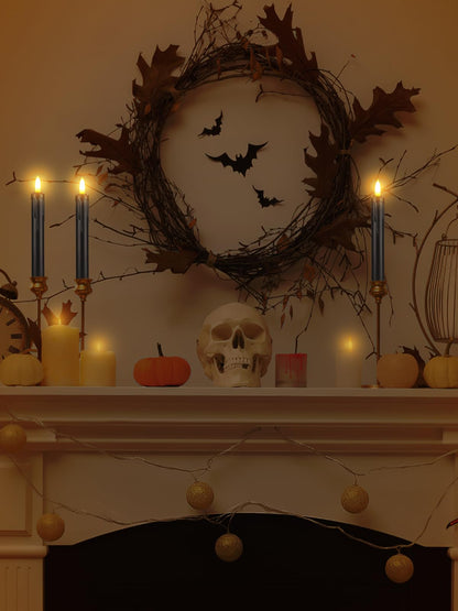 Black Halloween Flameless Candles with Timer - Wax Drip LED Flickering Taper Candlesticks Battery Operated, Smokeless Unscented for Fireplace Table School Bar Halloween Decor, 6 Pack