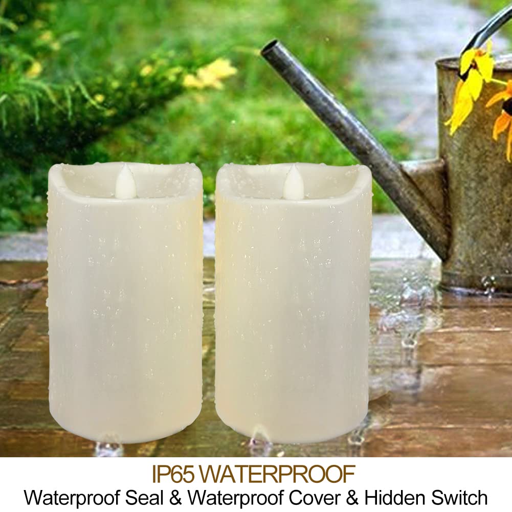HOME MOST Pack of 2 Ivory LED Pillar Candles Outdoor IP65 Waterproof 4x6 - Large Pillar Candles Battery Powered with Timer and Remote - Oblique Edge Unscented Outdoor Flameless Candles Flickering