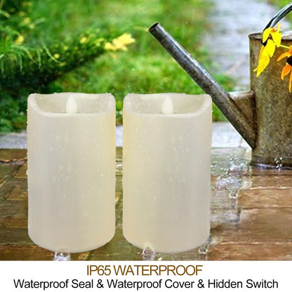 HOME MOST Pack of 2 Ivory LED Pillar Candles Outdoor IP65 Waterproof 4x6 - Large Pillar Candles Battery Powered with Timer and Remote - Oblique Edge Unscented Outdoor Flameless Candles Flickering