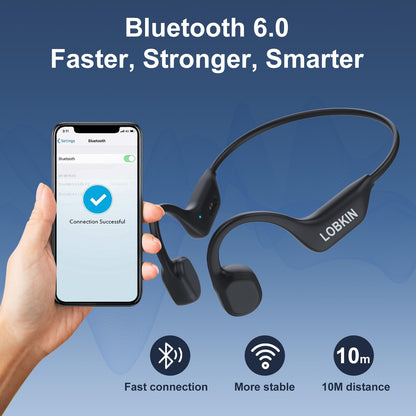 LOBKIN Bone Conduction Headphones - Open Ear Headphones Wireless Bluetooth 6.0 with Mic, 10H Playtime, IPX6, Sweat Resistant, Lightweight Sports Headphone for Running, Cycling, Gym, Outdoor, Black