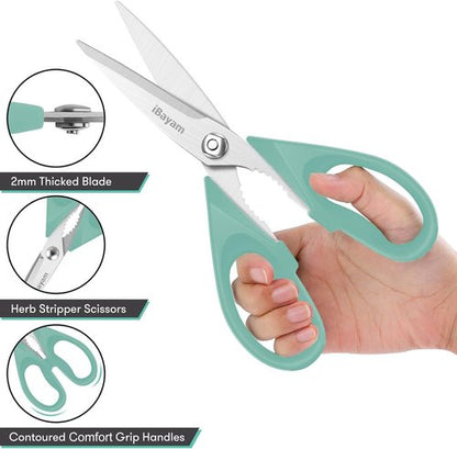 iBayam Kitchen Scissors - Heavy Duty 8.5" All-Purpose Shears with Protective Sheath | Essential Cooking Tool