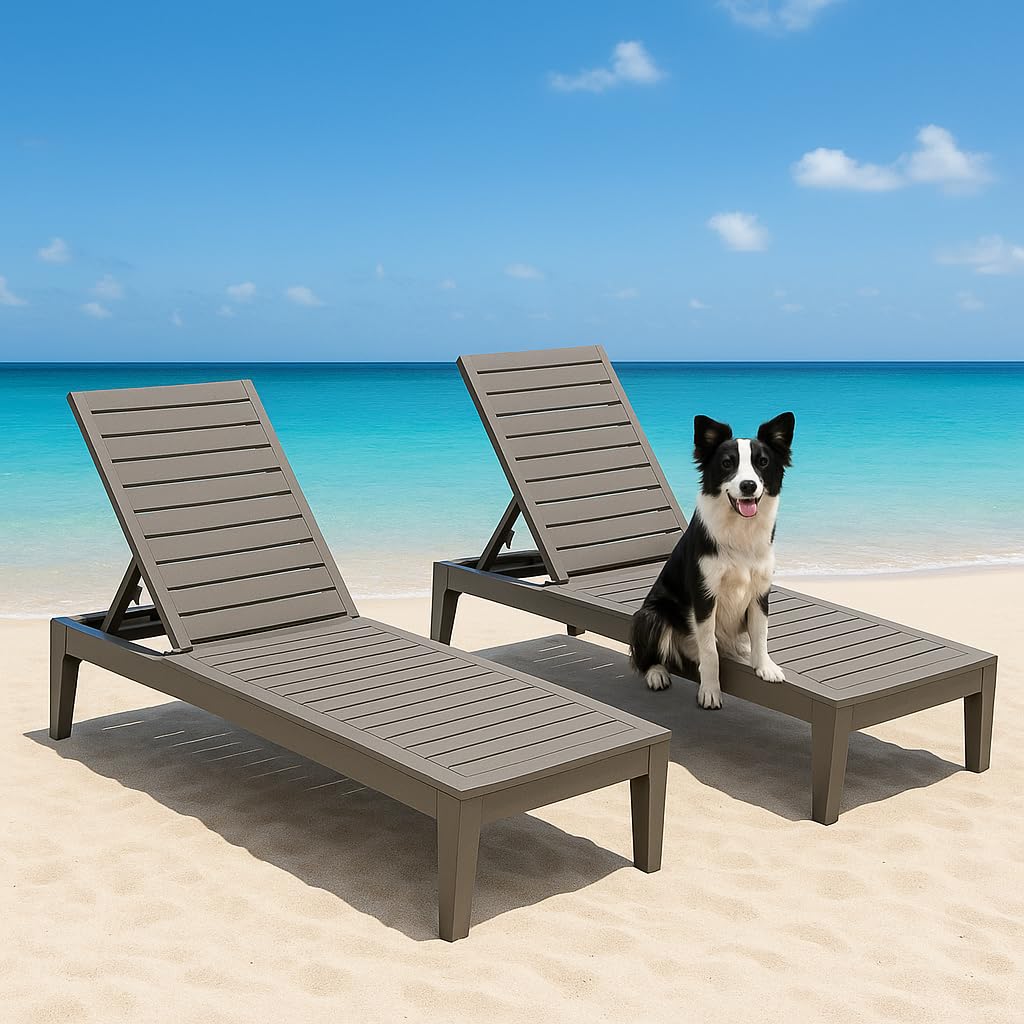 Lounge Chair,Pool Lounge Chairs Set of 2,Lounge Chair Outdoor,Waterproof Sun Loungers Chair,5-Positions Adjustable Outdoor Lounge Chairs for Garden Beach Patio Poolside Lawn Deck,Striped Grey