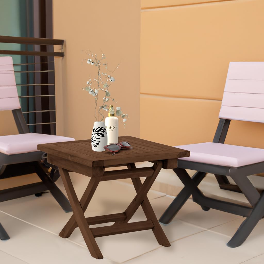 RRI Goods Teak Wood Folding Square Side Table, Teak Oil Finish for Camping & Outdoor Entertaining, Ideal End Table for Patio, Porch, Balcony (20" D x 20" W x 18" H)