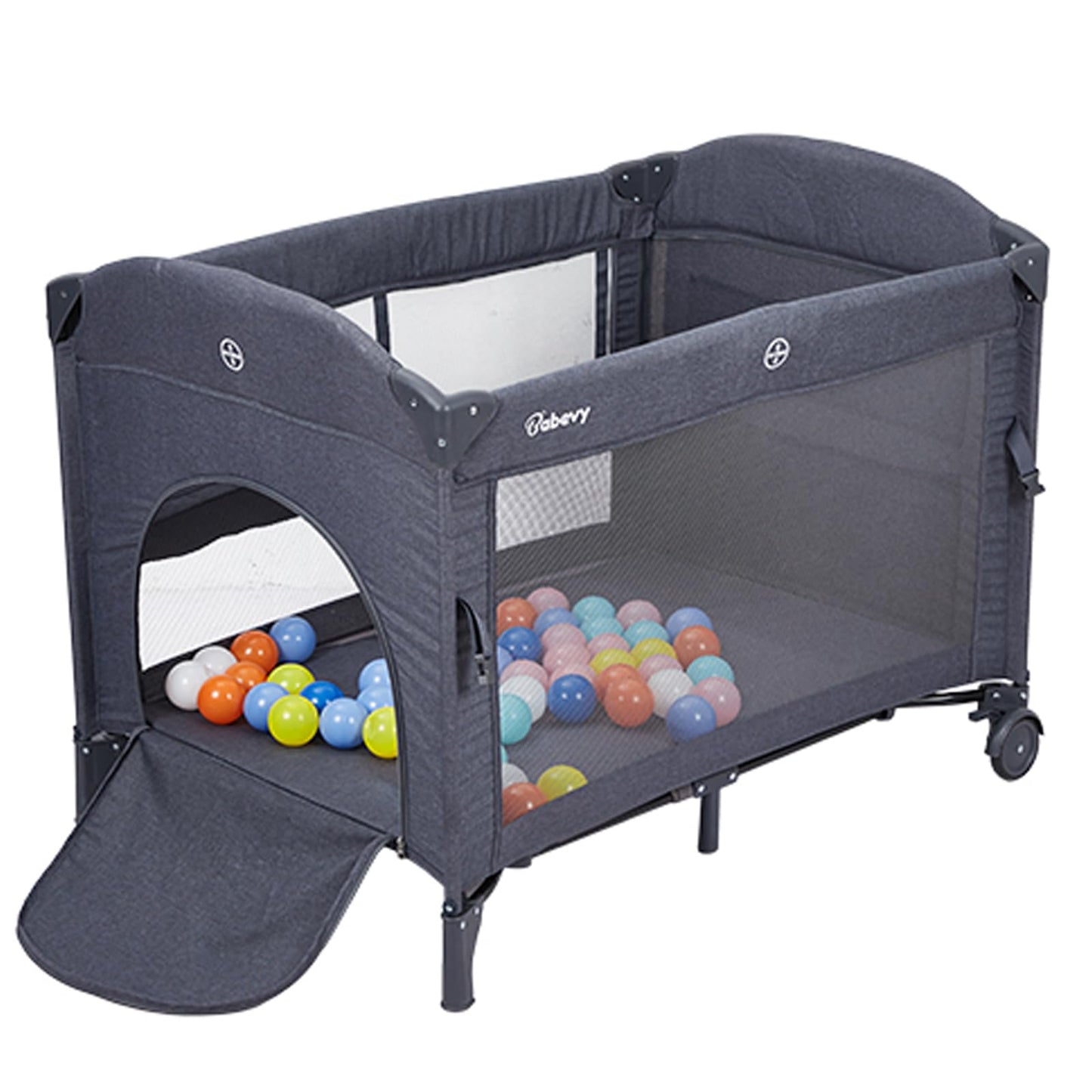 5 in 1 Pack and Play Bedside Sleeper with Bassinet, Diaper Changer & Hanging Toy, Portable Crib Nursery Center for Newborns to Toddlers, Grey