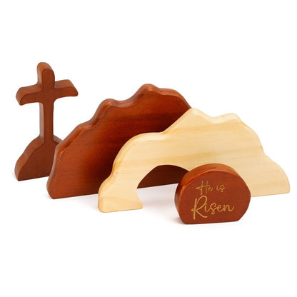 Empty Tomb Scene Spring Easter Decorations, He is Risen Natural Wood Easter Decor, Christian Resurrection Scene, Religious Easter Decorations for Home, Church, Office, He is Risen Table Decor Gifts