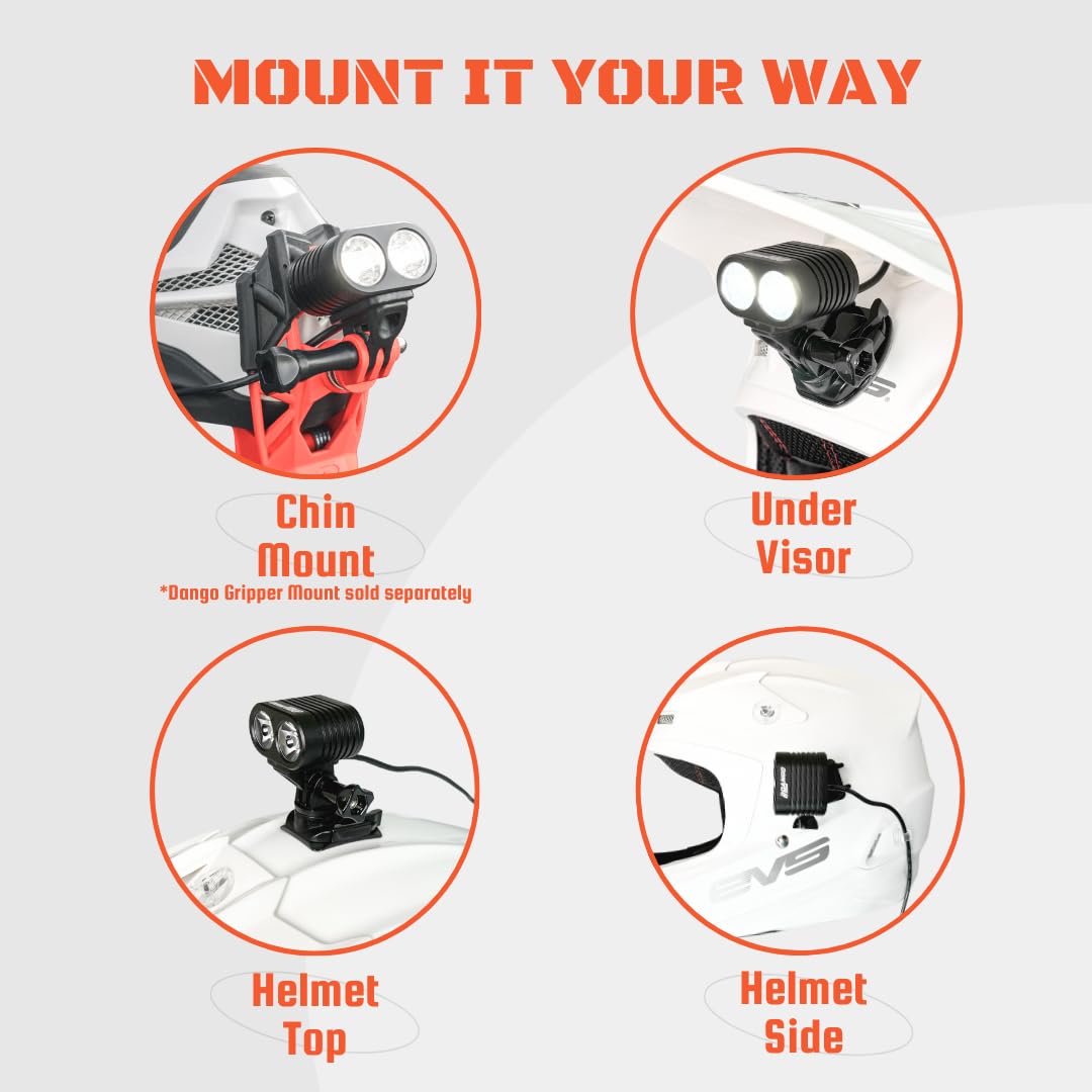 Dango Design Navigator Helmet LED Trail Light | 2,100 Lumen Rated Cree LEDs | Digital Readout Battery | Dirt Bike, Motocross, Mountain Bike, Enduro, ATV, Motorcycle, Snowmobile, Camping Headlamp