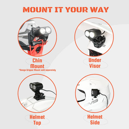 Dango Design Navigator Helmet LED Trail Light | 2,100 Lumen Rated Cree LEDs | Digital Readout Battery | Dirt Bike, Motocross, Mountain Bike, Enduro, ATV, Motorcycle, Snowmobile, Camping Headlamp