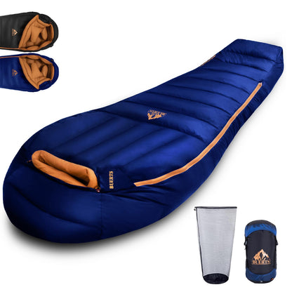 BUERTS Down Backpacking Sleeping Bag.Cold Weather Sleeping Bag 30°F 20°F 10°F (Multiple Temperature Options), XL Large 4 Season Sleeping Bag for Adults Camping Hiking Mountaineering (Blue -7°F)
