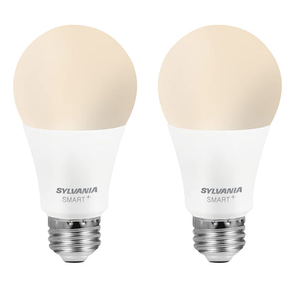 SYLVANIA Bluetooth Mesh LED Smart Light Bulb, One Touch Set Up, A19 60W Equivalent, E26, RGBW Full Color & Adjustable White, Works with Alexa Only - 2 Count (Pack of 1) (75760)
