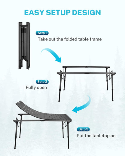 Gonex 50" Camping Table with Adjustable Height Legs for Uneven Ground, Portable Folding Aluminum Roll Up Table with Mesh Pocket for Camping, Picnic, BBQ, Cooking, Beach