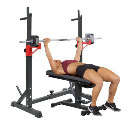 BESTHLS Adjustable Squat Rack Stand with Barbell Rack, Weight Plate Holder, J Hooks,Dip Bar Station for Bench Press Strength Training Max Load 550LBS Suitable for Gym and Home Fitness