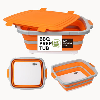 Verdvoca 1 Piece 30L & 2 Pcs 16L Collapsible BBQ Prep Tubs with Lids for Fruit Prep & Washing, Meal Marinating and Food Storage