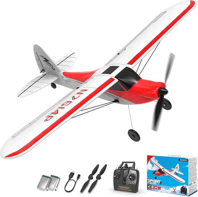 VOLANTEXRC RC Plane Trainer Sport Cub 4CH Remote Control Airplane with Prop Saver 6-Axis Gyro Stabilizer &amp 3 Modes to Fly Radio Controlled Aircraft RTF for Beginners &amp Adults (500mmRed)