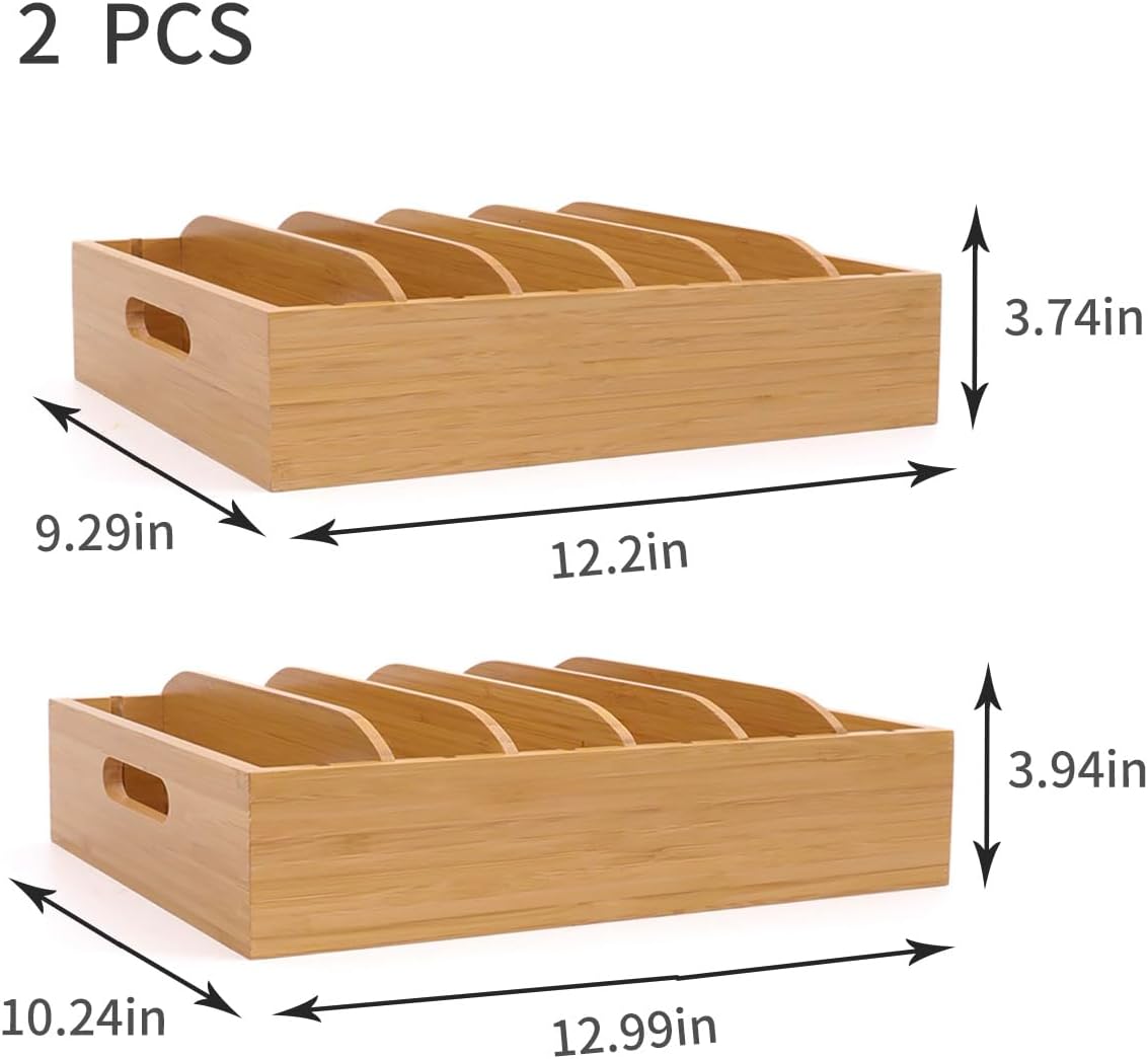 Bamboo Lid Holder | Kitchen Organizer with 5 Adjustable Dividers | 2-Piece Food Container Set
