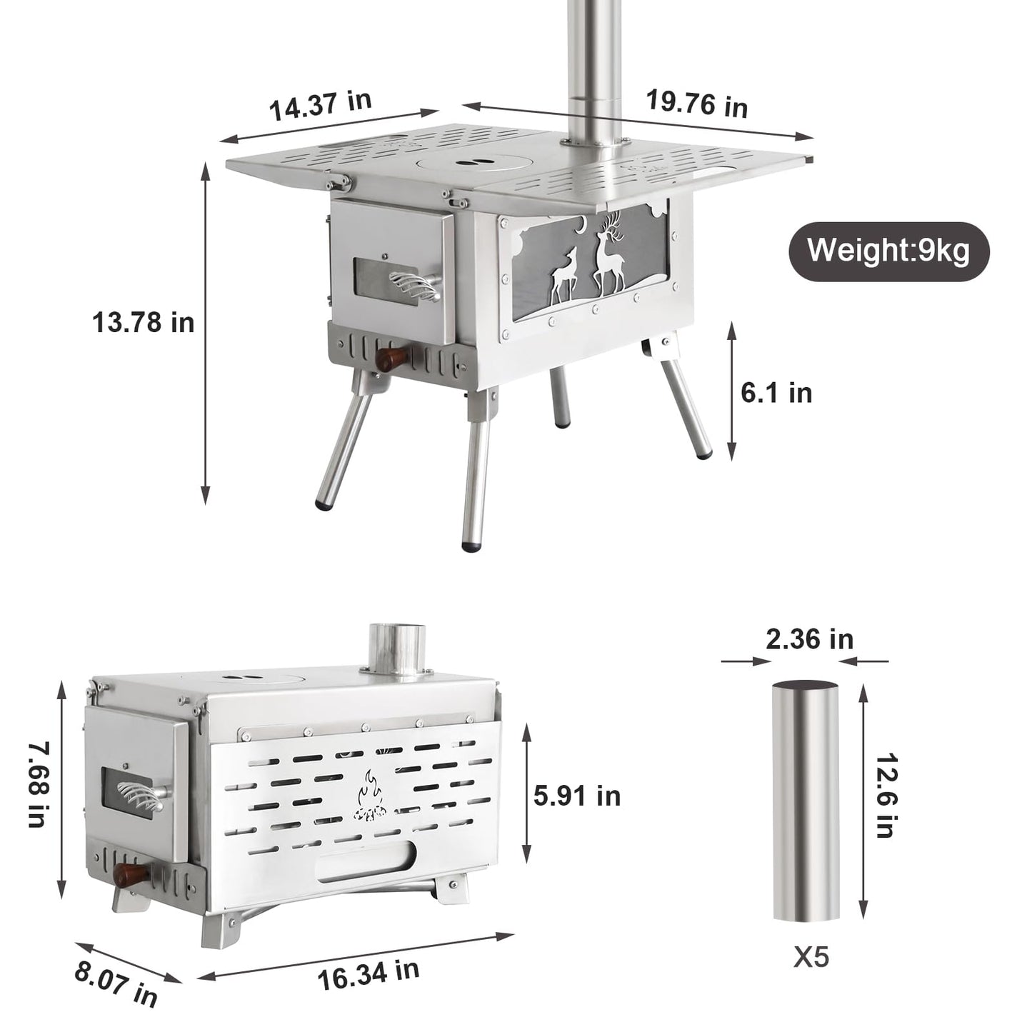 Outdoor Camping Tent Stove Portable Camping Stove Stainless Steel Stove With Chimney Pipe for Outdoor Cooking Camping BBQ Accessories