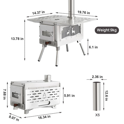 Outdoor Camping Tent Stove Portable Camping Stove Stainless Steel Stove With Chimney Pipe for Outdoor Cooking Camping BBQ Accessories