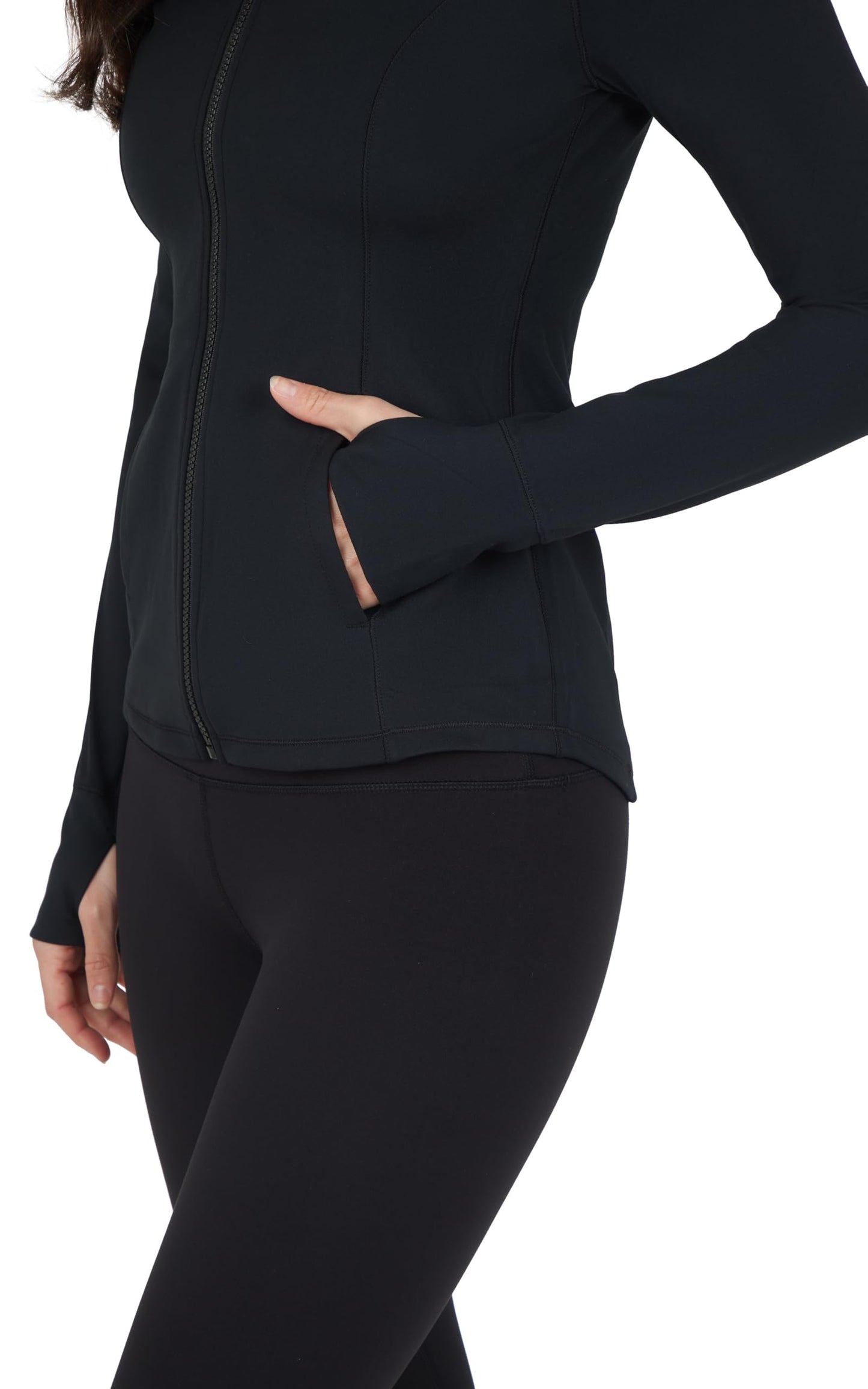 Yogalicious Full-Zip Lightweight Hooded Running Workout Yoga Lux Jacket With Pockets - Black - Large
