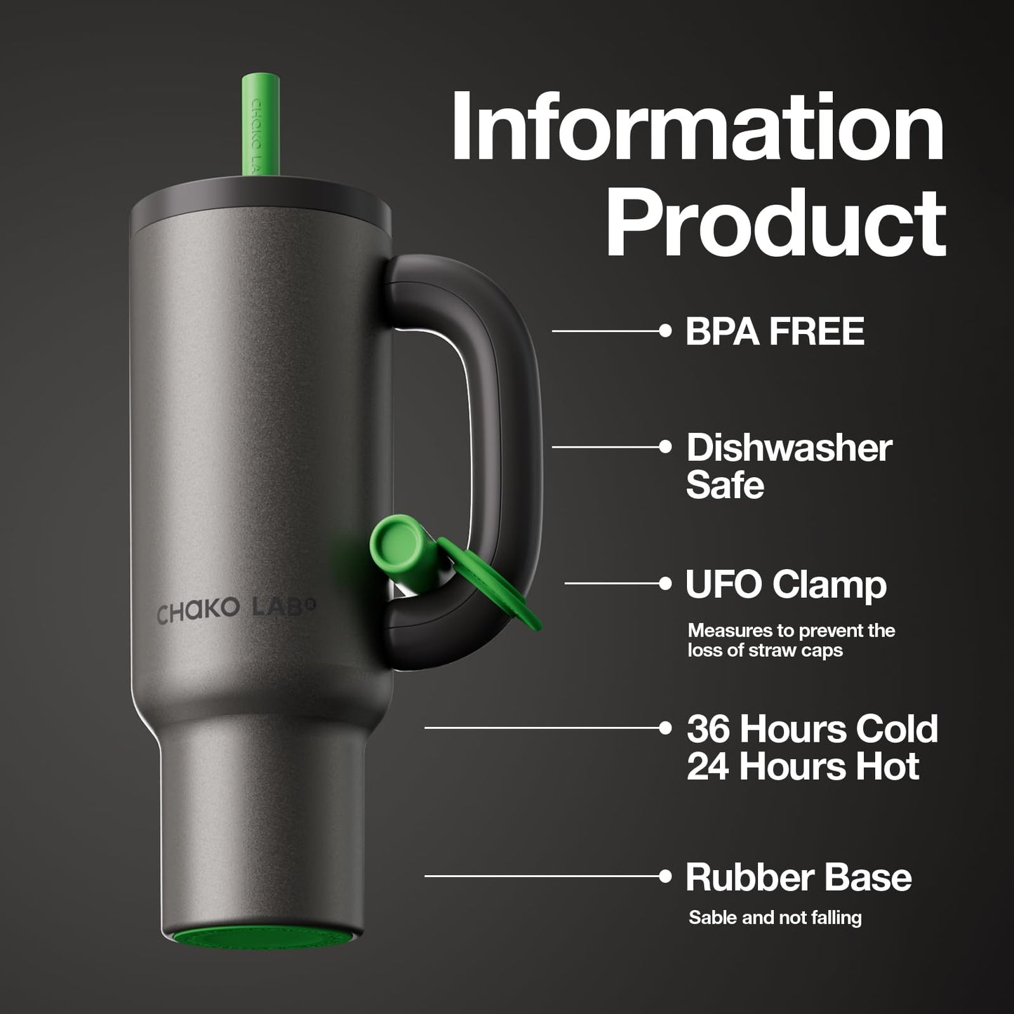CHAKO LAB BaWang 33oz Insulated Titanium Tumbler with Handle and Straw | Premium Matte Finish Leakproof Water Bottle | Cup Holder Friendly Travel Mug for Coffee, Tea | BPA-Free Grand Tumber, Midnight