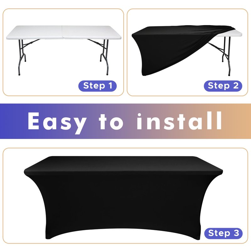 Nasitos 2 Pack Spandex Fitted Black Tablecloth for 4 Foot Tables-Open Back Folding Table Cover Washable Fabric Stretch, Tight and Wrinkle Resistant Table Protector for Trade Show, Craft Show, Events