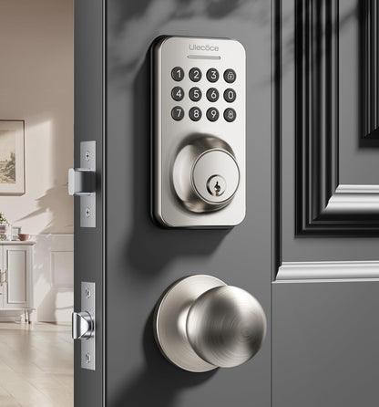 Keyless Entry Keypad Deadbolt with Handle Set, Smart Lock, Auto-Lock + One-Touch Lock, 100 Codes + 15-Min Easy Install, Ideal for Airbnb/Homes/Offices, Fits U.S. Standard Front Doors, Black