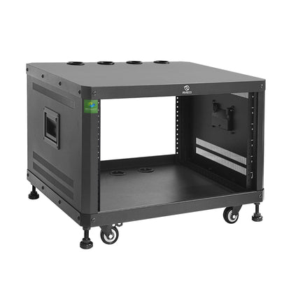 RIVECO POMU 6U Stereo & Studio Rack with Caster Wheels, Rolling Network Cabinet, Open Frame Audio Rack for 19 inches Video Music Recording & IT Equipment, Obtuse Angel, Lifting Handle