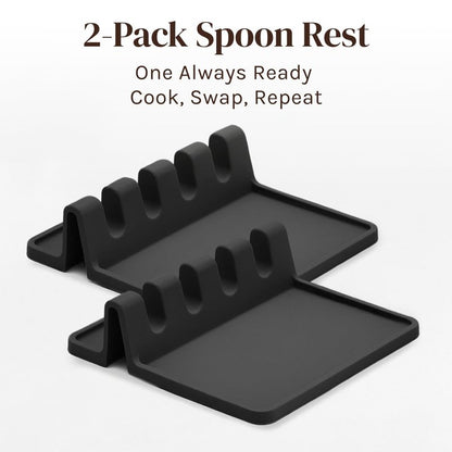 Cooler Kitchen Black Silicone Spoon Rest for Stove Top with Drip Pad (Two Pack) - Heat-Resistant, BPA-Free Utensil Rest & Spoon Holder for Kitchen Counter - Grill Utensil Holder for Spatulas