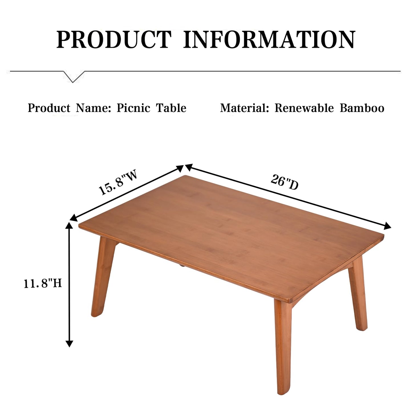 JIKUGO Bamboo Folding Coffee Table No Assembly Required Japanese Floor Table for Bedroom Living Room, Walnut, 26 x 15.8 x 11.8 Inches