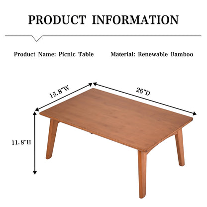 JIKUGO Bamboo Folding Coffee Table No Assembly Required Japanese Floor Table for Bedroom Living Room, Walnut, 26 x 15.8 x 11.8 Inches