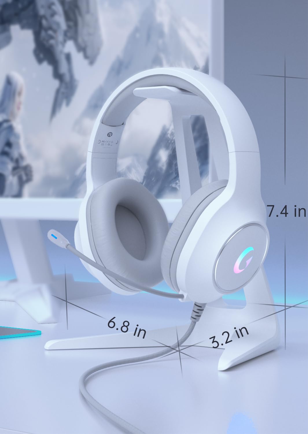 syndesmos CM7002 Gaming Headset for PS5, PS4, PC, Mac, Switch, Xbox Series, Surround Sound RGB Gaming Headphones with Noise Canceling Microphone, 50MM Dynamic Drivers, 3.5MM Audio Jack, Light White