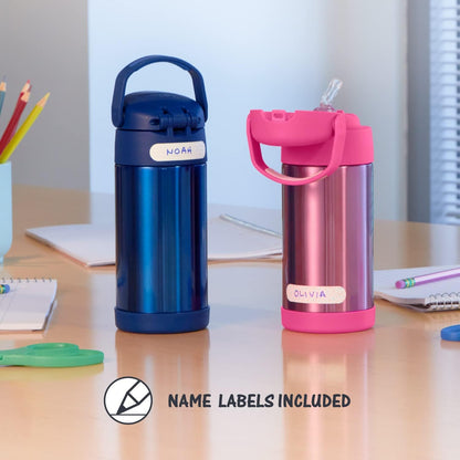 THERMOS FUNTAINER Water Bottle - 12 Ounce Kids Stainless Steel Vacuum Insulated with Straw | Baby Shark Design